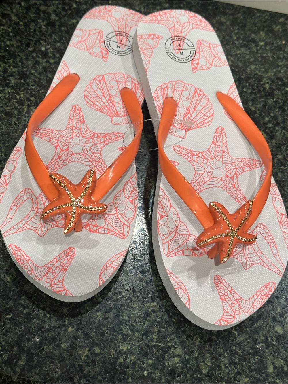 Reserved footwear New York coral starfish white flip flops beach resort sandals